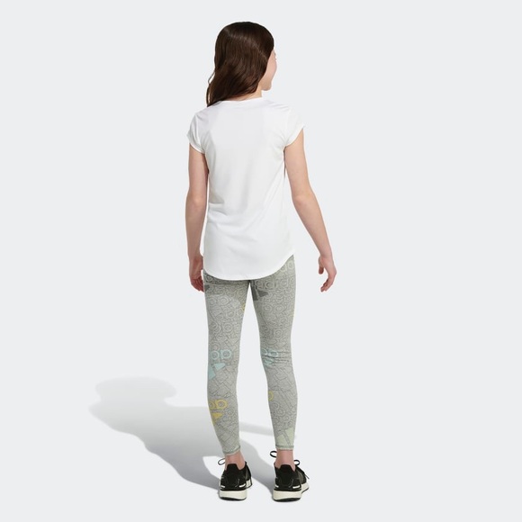 NWT Adidas Brand Love Allover Print Tights Leggings Linen Green Girls M (10/12) - Picture 4 of 11